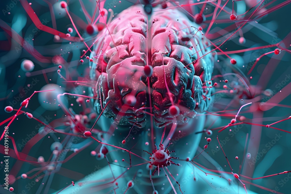 Poster a person depicted with a brain visible in the center of their head, showcasing the intricate connect