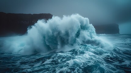 Obraz premium Tumultuous Waves of the Ocean During a Summer Thunderstorm