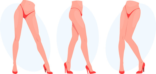  set of womens feet in red shoes in different poses