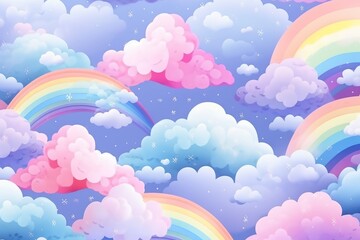 Abstract background with rainbow and multicolored clouds, cartoon illustration, pattern