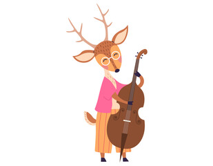 Animal music vector illustration. In music party, animals perform with joy, turning zoo into lively event The orchestra fauna turns zoo into realm happiness and entertainment. Deer playing the violin