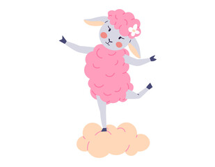 Animal music vector illustration. The festive event in zoo is joyful orchestra happiness and celebration come together to perform cheerful melody, creating magical zoo. Pink sheep dancing on a cloud