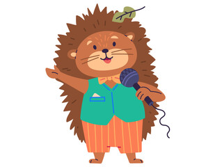 Animal music vector illustration. The musical creatures performance turns zoo into realm happiness An animal music metaphor transforms ordinary into magical fairy tale. Hedgehog sings
