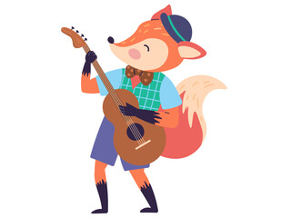 Animal music vector illustration. Be part enchanted event where cheerful beasts perform in harmony The music party in zoo is celebration happiness and entertainment. Fox plays the guitar