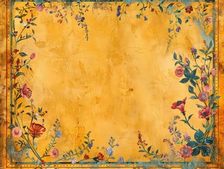 persian flower golden plain background with frame with cyan and blue grey color