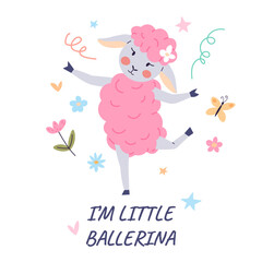Animal music vector illustration. Join orchestra creatures as they perform lively melody in zoo The cheerful music band turns zoo into enchanted realm celebration. Im ballerina, pink sheep dancing