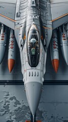 Detailed view of an F-16 weapons loadout, missiles and bombs mounted on hardpoints