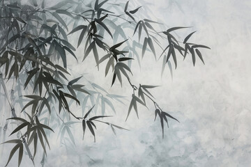 Obraz premium Elegant bamboo branches in ink wash painting style