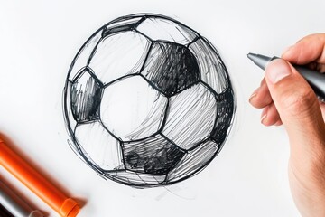 Pencil or ink sketch of soccer ball, football championship or competition background. Generative AI