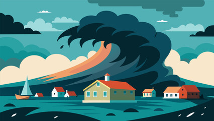 Fototapeta premium A typhoon bearing down on a coastal community representing the fury and outrage of the public in response to rising authoritarianism and suppression.