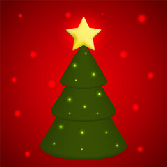 Happy New Year banner with 3d Christmas tree. vector illustration. red background. Christmas 