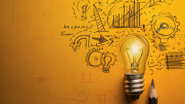 Conceptual Image of Light Bulb with Creative Sketches