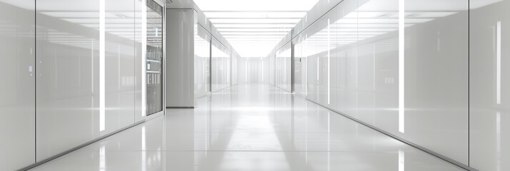 Obraz premium data center with rows of server equipment and shelves for storage