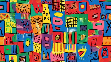 Naklejka premium marker painting seamless pattern abstract background in colorful bright vivid tone, freedom fun liberal concept, geometric pattern grungy artistic design, Generative Ai 