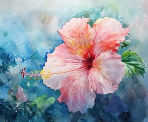 Fototapeta na wymiar hibiscus flower watercolor painting