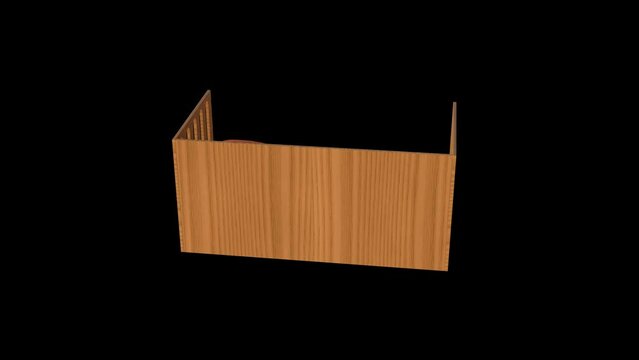 A wooden bed with a pillow and a blanket