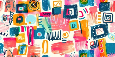 marker painting seamless pattern abstract background in colorful bright vivid tone, freedom fun liberal concept, geometric pattern grungy artistic design, Generative Ai	
