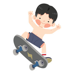 Kid Boy jumping on skateboard