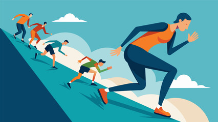 An intense moment during the marathon as skaters approach a steep incline and push through the burn in their muscles to conquer the hill.. Vector illustration