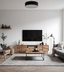 empty room space Modern Scandinavian living room interior design and white wall background