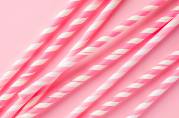 Pink striped straws on a pink background, cocktail straws