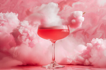 Pink cocktail with cotton candy, Halloween cocktail
