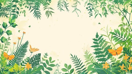 vector illustration of plants and flowers on a isolated background, featuring orange and yellow flowers, a green leaf, and a yellow and orange flower