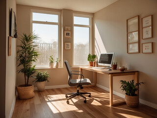 Fototapeta premium Sunny home office workspace interior design