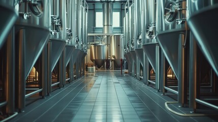 fermentation cellar with stainless steel tanks