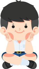Kid boy student sitting floor arms cheeks
