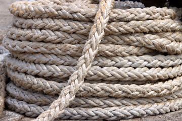 Skein of thick rope. Hemp rope used in merchant ports