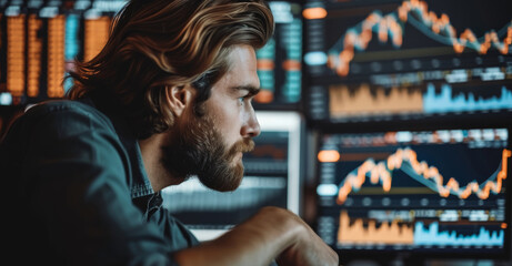 Obraz premium Stock market analysis, business, finance and investment. Finance analyst analyzing stock market trading graph, economic growth chart, planning and strategy, business investment. Generative AI.