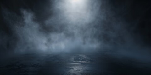 The dark stage shows, dark background, an empty dark scene, neon light, and spotlights. The concrete floor and studio room with smoke float up the interior texture. High quality photo