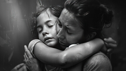 Fototapeta premium The proud hug shared between a mother and her child after they overcome a challenge or obstacle together.