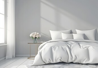 modern elegant minimalist bedroom with modern decor, 3d rendering
