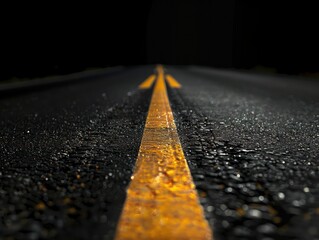 straight asphalt road with lines leading to black background