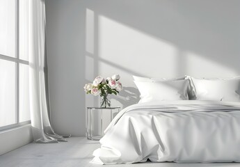 modern elegant minimalist bedroom with modern decor, 3d rendering
