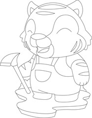 Tiger Miner Pickaxe Mining Animal Vector Graphic Art Illustration