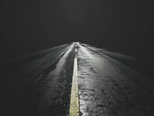 straight asphalt road with lines leading to black background