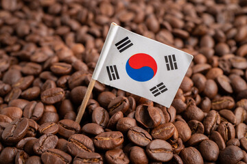 South Korea flag on coffee bean, import export trade online commerce.
