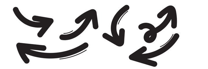 Hand painted arrow drawn with ink brush. Png clipart isolated on transparent background