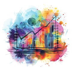 fintech charts, UI watercolor painting