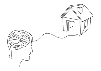 Modern illustration of Home concept - House thinking head.line continuous drawing vector.
