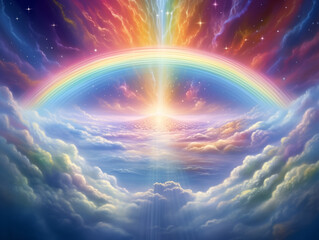 rainbow cloud with sunlight in a high dimension world