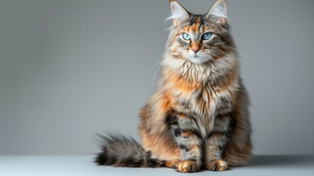 cat with blue eyes, sitting on the floor against a dark background