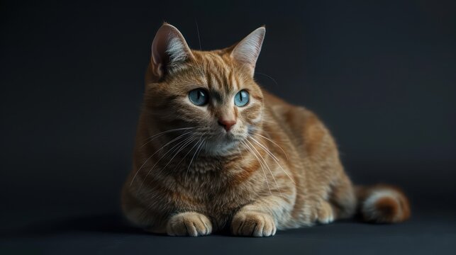 cat with blue eyes, sitting on the floor against a dark background