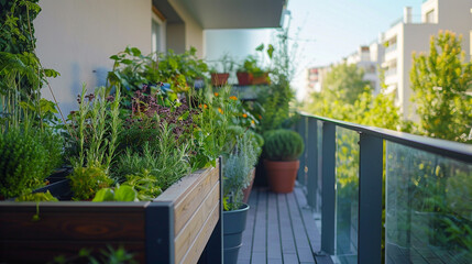 Naturnaher Balkon mit Hochbeet und insektenfreundlichen Pflanzen