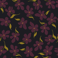 floral pattern. Seamless pattern with purple flowers, on black background vector.