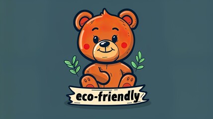vector logo of a cute baby bear, marketing for front of package, saying eco-friendly, light background