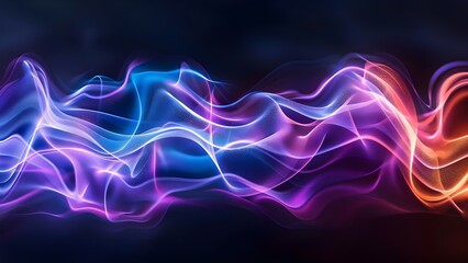 Fototapeta premium Neon holographic wave design element on dark gradient background for banners. Concept Graphic Design, Neon Elements, Holographic Effects, Dark Gradient, Banner Design